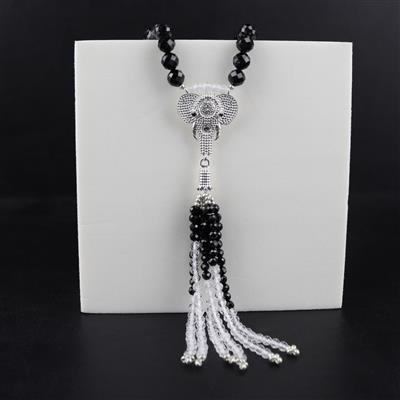 Miss Tasselot! 925 Sterling Silver Elephant Tassel Cap & 2m Faceted Black Spinel
