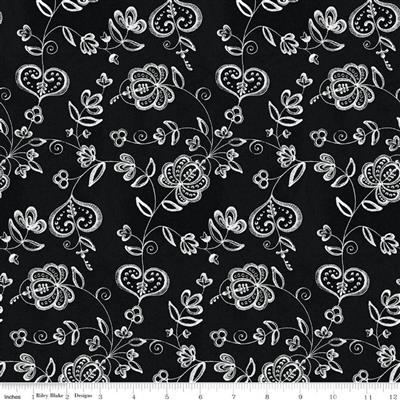 Riley Blake Be Mine Valentine Hearts & Flowers Black Fabric 0.5m