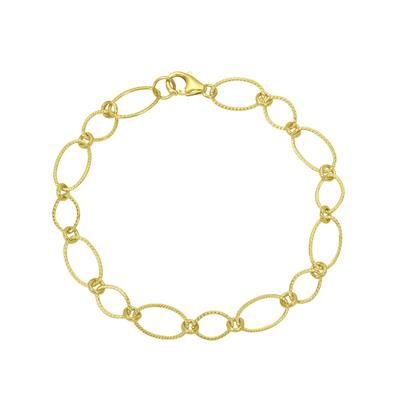 Gold Plated 925 Sterling Silver Oval Link Textured Effect Bracelet, Approx 7.5inch with lobster clasp