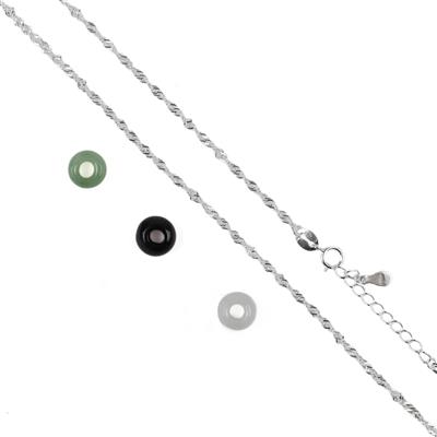 925 Sterling Silver 20inch Chain with the 5x8mm Gemstone Jump Ring Packs (White Jadeite, Green Jadeite, Black Jadeite) 