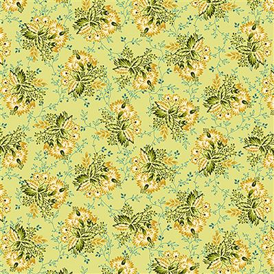 Henry Glass Tarrytown Stripey Bouquet on Linden Green Fabric 0.5m