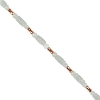 45cts White Jadeite with Rose Gold Plated 925 Sterling Silver Bamboo Beads, 38cm Strand
