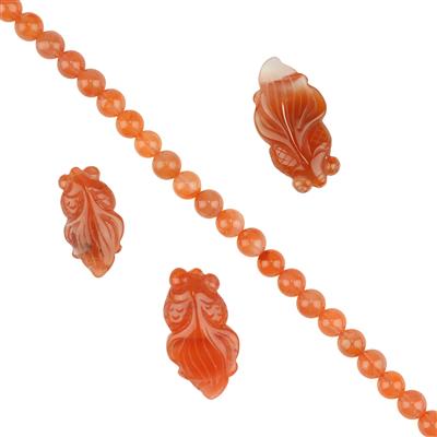 160cts Nanhong Red Agate Guppies, Approx 12x22mm, 3pcs & Nanhong Red Agate Plain Rounds Approx 6mm, 38cm Strand