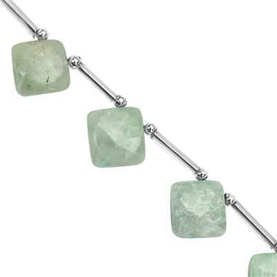 75cts Type A  Green Jadeite Jade Faceted Square Approx 11 to 17mm, 20cm Strand With Spacers