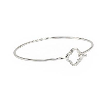 925 Sterling Silver Bangle with White Topaz Clover, ID Approx 52x62mm