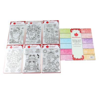 Woodware Garden Gnomes Collection By Francoise Read - 6 Stamp Sets and a Paper Pad
