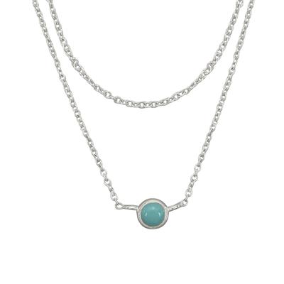 925 Sterling Silver 2 Row Cable chain Necklace with Sleeping Beauty Turquoise charm 16