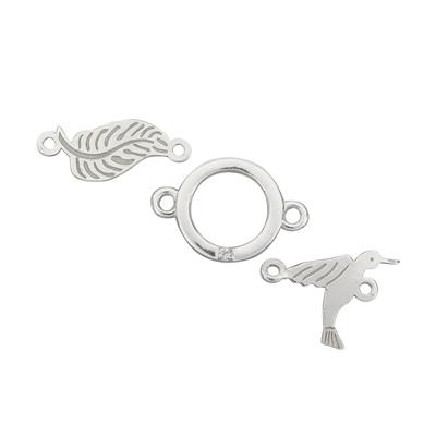 925 Sterling Silver Connector Set, 1x Round Connector, 1x Bird Connector ,1x Leaf Connector