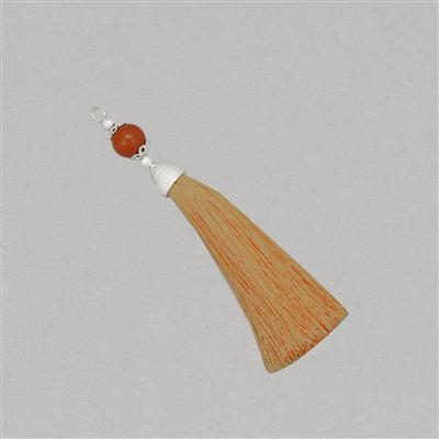 Yellow Tassel With 7cts Red Agate Bead Approx 10mm & Silver Plated Base Metal Bead Caps