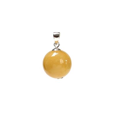  15cts Yellow Jadeite Plain Round Pendant with 925 Sterling Silver Peg, Approx 13mm, 1pcs