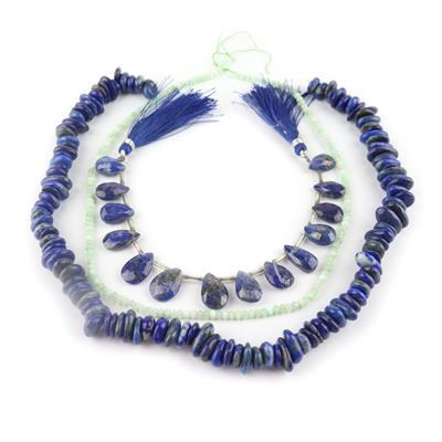 Ocean Waves - Chrysoprase strand 3x2mm, Lapis Lazuli Pears, Lapis Lazuli Slices 