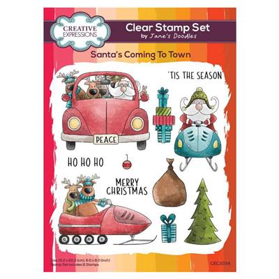 Creative Expressions Jane's Doodles Santa's Coming To Town 6 in x 8 in Clear Stamp Set 