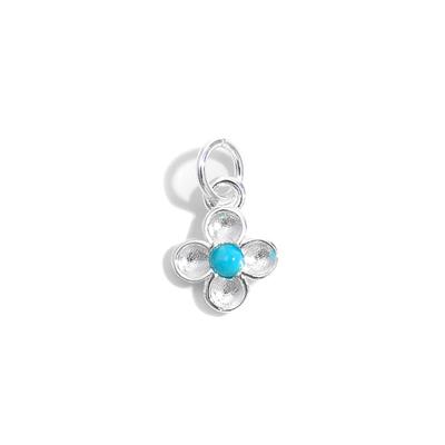 925 Sterling Silver Sleeping Beauty Flower Charm, Approx 2mm Turquoise