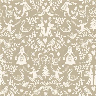 Lewis & Irene 12 Days Of Christmas Beige Fabric 0.5m