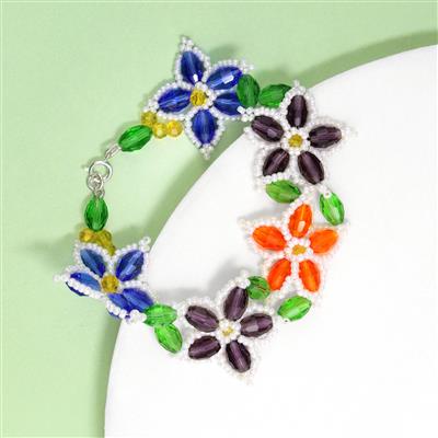 Rainbow Long Bicone & Gold Fire Polished Glass Bracelet Project With Downloadable Instruct
