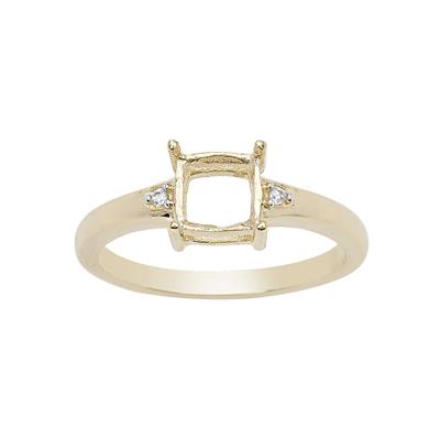 Gold Plated 925 Sterling Silver Cushion Ring Mount (To fit 6mm gemstones) Inc. 0.03cts White Zircon Brilliant Cut Round 1.25mm - 1pcs