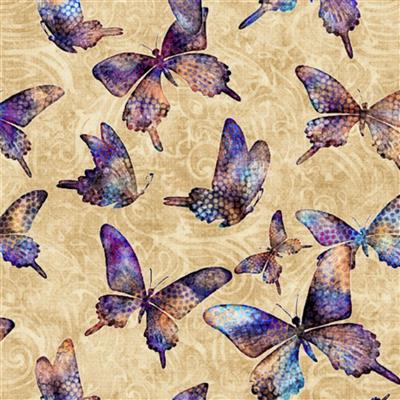 Dan Morris All A Flutter Collection Butterflies Tan Fabric 0.5m