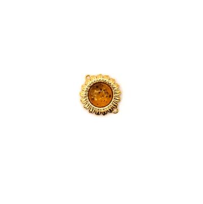 Baltic Cherry Amber Gold Plated Sterling Silver Sunflower Connector, Approx. 20x24mm