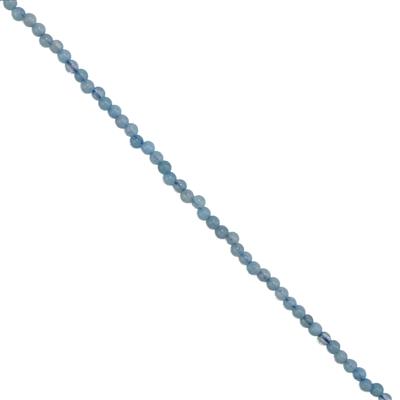 10cts Natural Aquamarine Rounds, Approx 2mm, 38cm strand