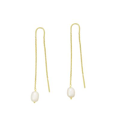 Gold Plated 925 Sterling Silver Threader Earrings with Freshwater Cultured Pearl (1 Pair)