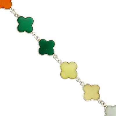 925 Sterling Silver Multi Colour Onyx and Chalcedony Clover Strand with Smooth Flat, 22cts, Approx 15X21mm, 8 pcs