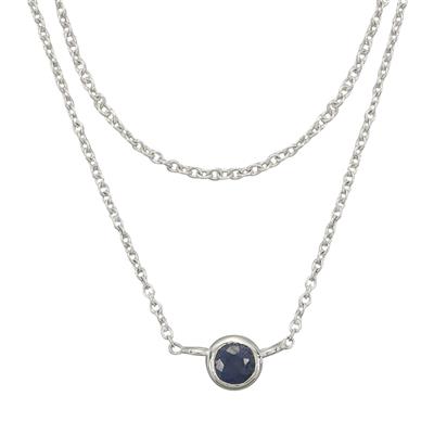925 Sterling Silver 2 Row Cable chain Necklace with Blue Sapphire charm 16
