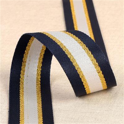 Navy Metallic Stripe Polyester Webbing 30mm x 0.5m (Cut to Order)