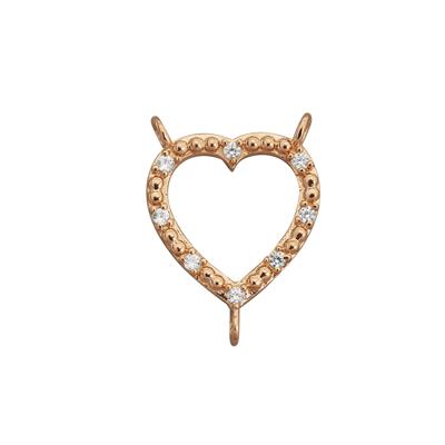 Rose Gold 925 Sterling Silver Heart 2-1 connector with White Zircon Approx 15x17mm