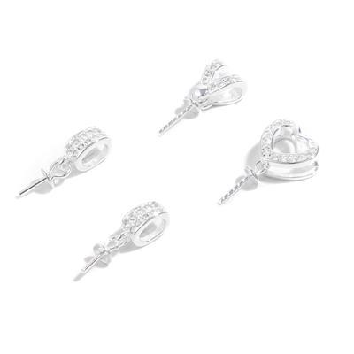 925 Sterling Silver Bails with Peg and White Topaz, 4pcs