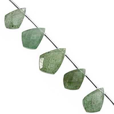 85cts Green Aventurine Faceted Shield Approx 13x7 to 21.5x14.5mm, 19m Strand with spacers