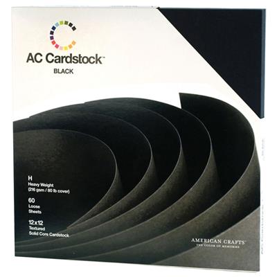 American Crafts Card Stock 12x12 Black - 60 Sheets, 216 GSM