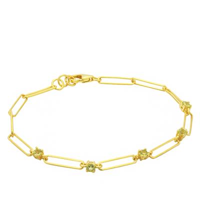 Gold Plated 925 Sterling Silver Paper Clip Bracelet with AAA Jilin Peridot Approx 7.5 Inch