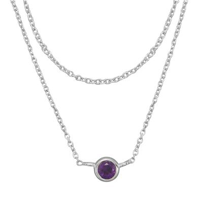 925 Sterling Silver 2 Row Cable chain Necklace with Amethyst charm 16