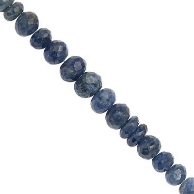 38cts Blue Sapphire Faceted Rondelles Approx 4x3 to 7x4mm, 10cm Strand
