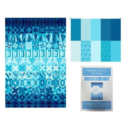 Jenny Jackson's Blue FPP September Strip of the Month Kit: Pattern, Fabric Panel & Ready To Use Templates