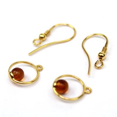 Baltic Cognac Amber Gold Plated Sterling Silver Circle Earrings, Approx. 12mm
