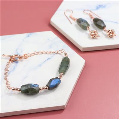 Darkness Rose - Labradorite Faceted Drums 11x7 to 15x11mm, 10cm Strand & Rose Gold Plated 
