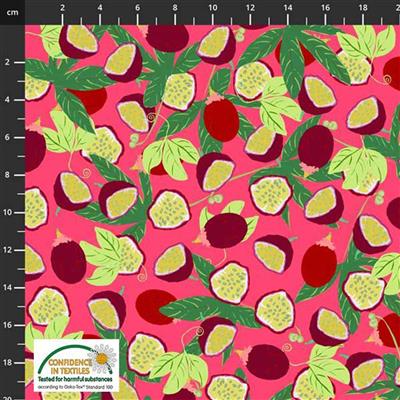 Garden Passion Leafy Fruit on Pink Fabric 0.5m