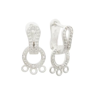 925 Sterling Silver Multi Loops Earrings with White Zircon Approx 9x21mm