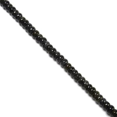 Type A 60cts Imperial Omphacite Black Jadeite Plain Rondelles, Approx. 4x6mm, 20cm Strand