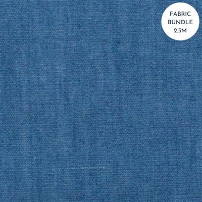 Medium Blue 4oz Washed Denim Cotton Fabric Bundle (2.5m)