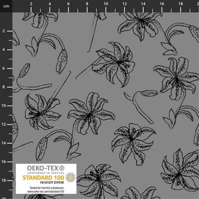 Flower Sketches Lilies Grey Fabric 0.5m 