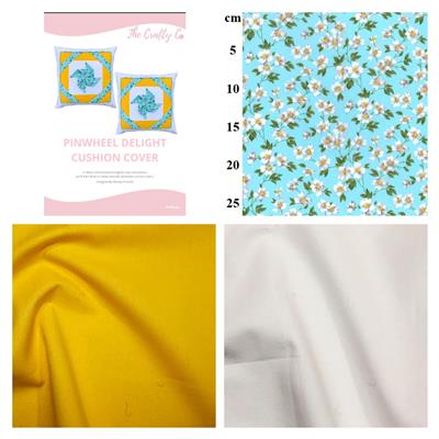 The Crafty Co Sky Blue Floral Pinwheel Delight Cushion Kit: Instructions & Fabric (2m)