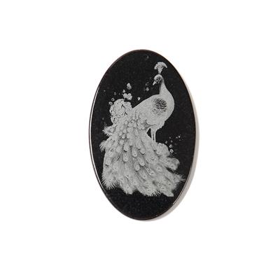 35cts Black Jadeite Laser Printed Peacock Oval Pendant With Downloadable Instructions By Alison Tarry