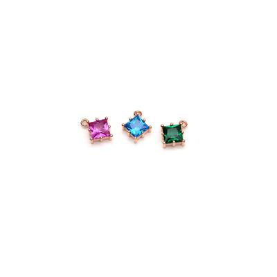 Rose Gold Plated 925 Sterling Silver Square Charms With Cubic Zirconia Approx 6mm (3pcs)