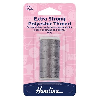 Hemline Extra Strong Polyester Thread Grey 100m