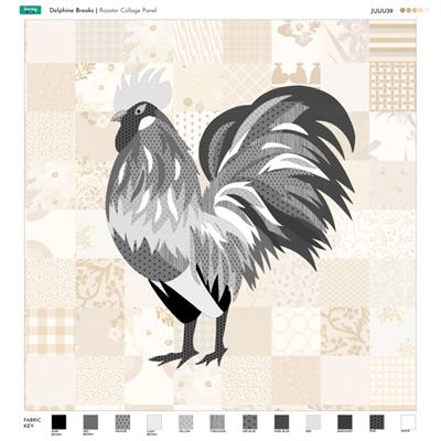 Delphine Brooks' Rooster Collage Fabric Panel (74 x 70cm)