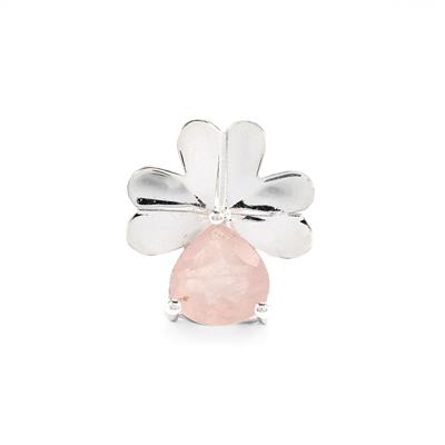 925 Sterling Silver Clover Pendant with Rose Quartz, Approx 15mm (Pack of 1)