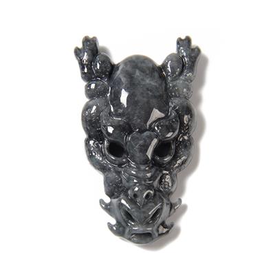 95cts Type A Black Jadeite Carved Dragon Head Pendant, Approx 51x31mm With Downloadable Instructions By Alison Tarry