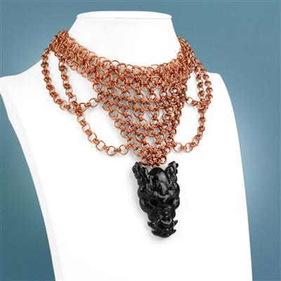 95cts Type A Black Jadeite Carved Dragon Head Pendant, Approx 51x31mm With Downloadable Instructions By Alison Tarry